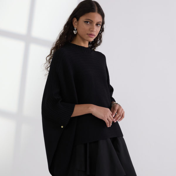 Karl Lagerfeld, Rib-knit Poncho, Femme, Noir, Taille: XS