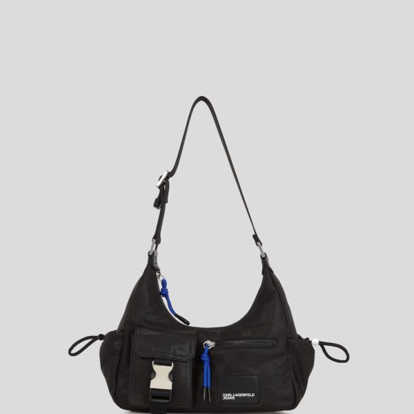 Karl Lagerfeld, Utility Coated Denim Shoulder Bag, Femme, Denim noir enduit, Taille: X00