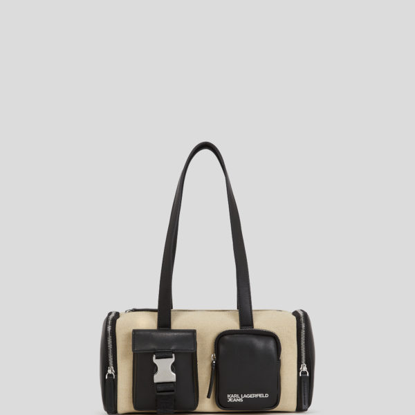 Karl Lagerfeld, Utility Canvas Shoulder Bag, Femme, Beige/Noir, Taille: X00