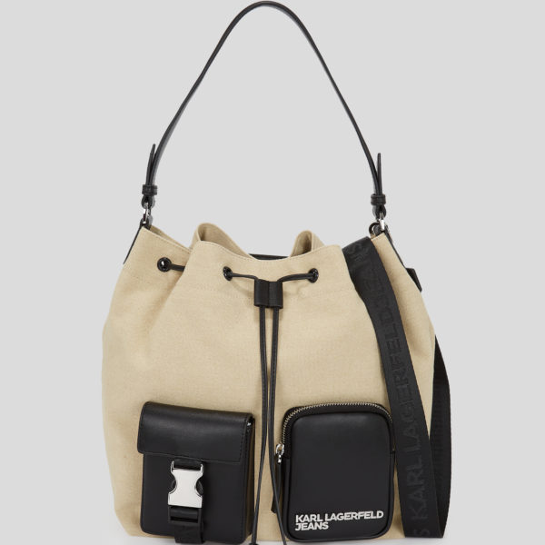 Karl Lagerfeld, Utility Canvas Bucket Bag, Femme, Beige/Noir, Taille: X00