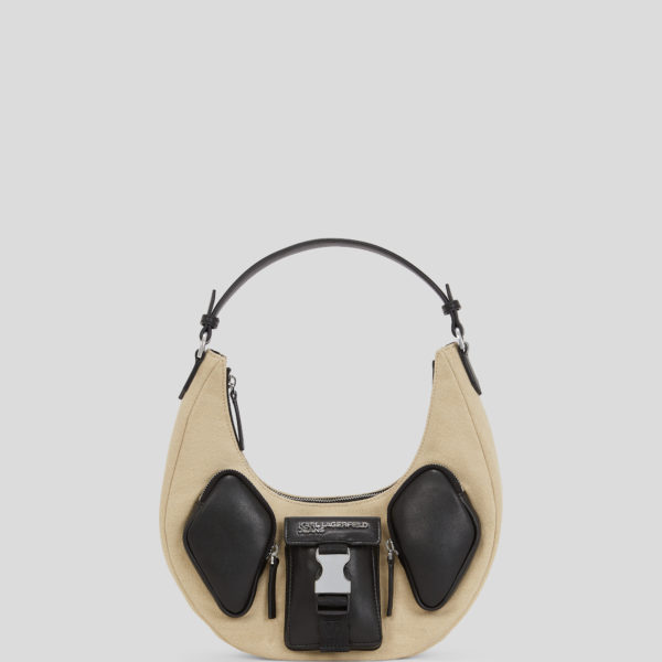 Karl Lagerfeld, Utility Canvas Half-moon Shoulder Bag, Femme, Beige/Noir, Taille: X00