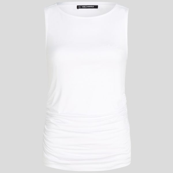 Karl Lagerfeld, Haut Froncé À Col Bateau Karl Signature, Femme, Blanc, Taille: XXXL