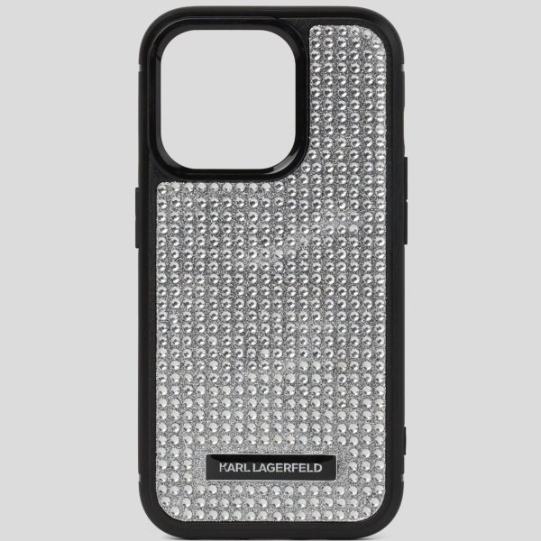 Karl Lagerfeld, Coque Logo Karl Avec Strass Pour Iphone 16 Pro, Femme, Argent, Taille: L00