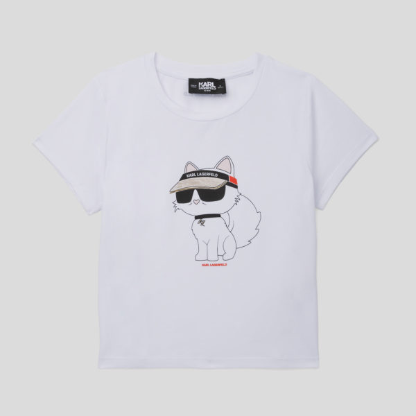 Karl Lagerfeld, T-shirt Ikon Choupette Pour Filles, unisex, Blanc, Taille: L8Y