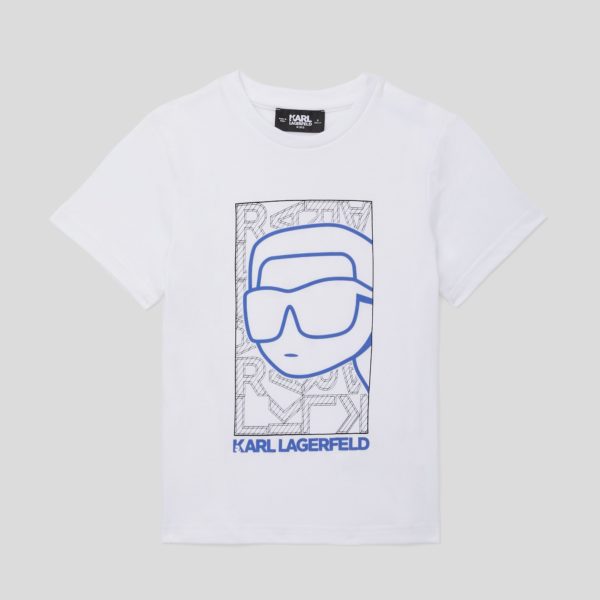 Karl Lagerfeld, T-shirt À Silhouette Ikon Pour Garçons, unisex, Blanc, Taille: L8Y