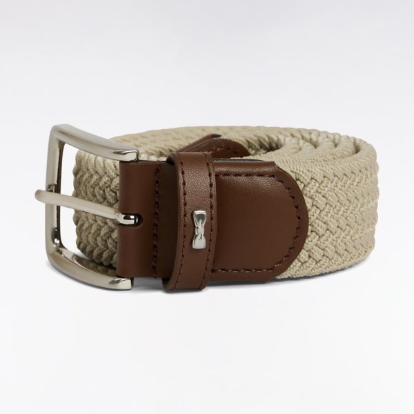 Ceinture En Cuir Lisse Beige Surpiqûres Blanches Eden Park