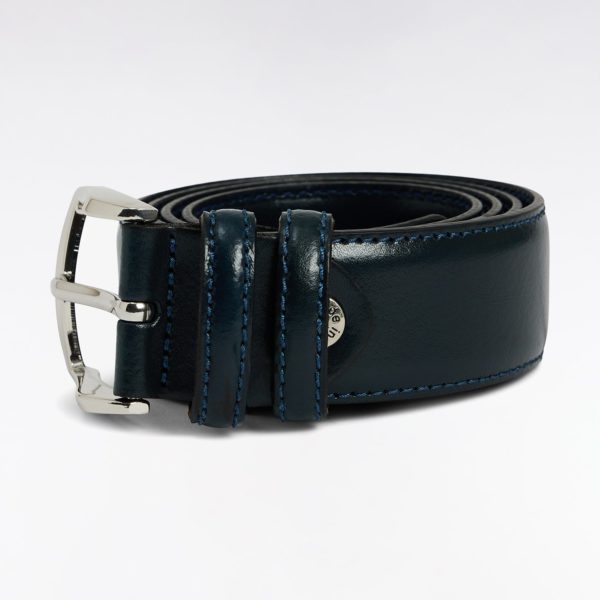 Ceinture En Cuir Lisse Marine À Double Passants Eden Park