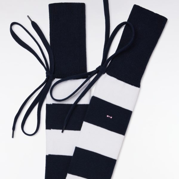 Chaussettes De Rugby Montantes Cerclées Marine Et Blanches Eden Park