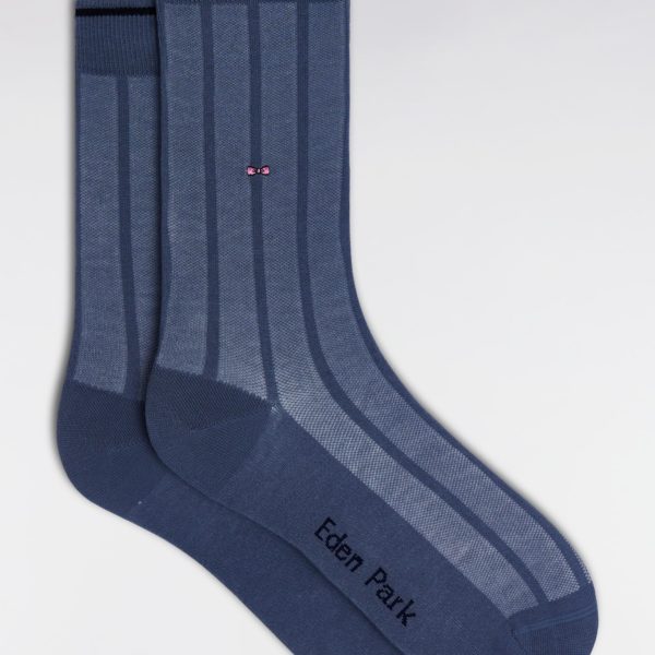 Chaussettes En Coton Stretch Mélangé Rayures Verticales Grises Eden Park