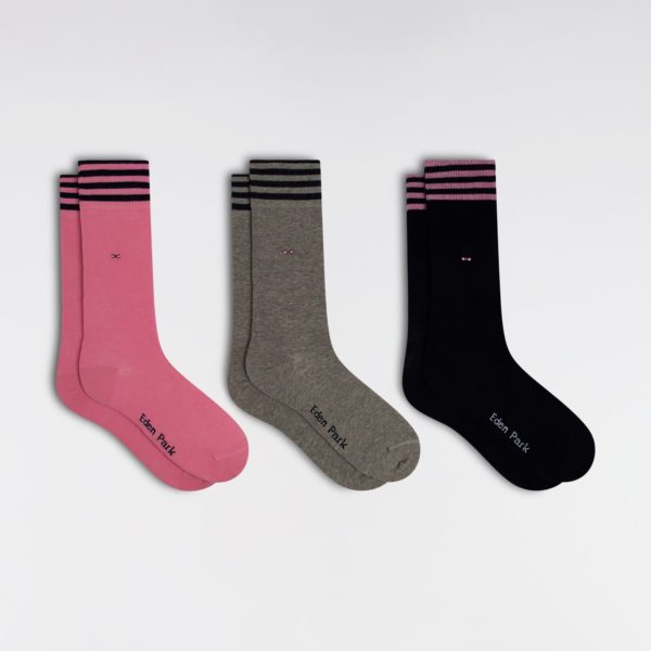 Lot De 3 Paires De Chaussettes Grises Roses Et Marine En Coton Stretch Mélangé Eden Park