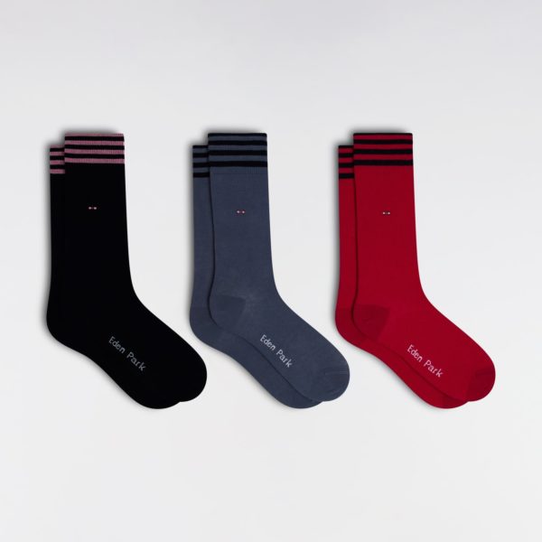 Lot De 3 Paires De Chaussettes Marine Fuchsia Et Grises En Coton Stretch Mélangé Eden Park