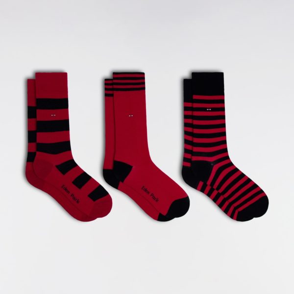 Lot De 3 Paires De Chaussettes Cerclées Marine Et Fuchsia En Coton Stretch Mélangé Eden Park