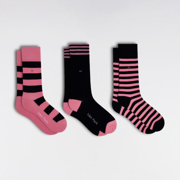 Lot De 3 Paires De Chaussettes Cerclées Marine Et Roses En Coton Stretch Mélangé Eden Park