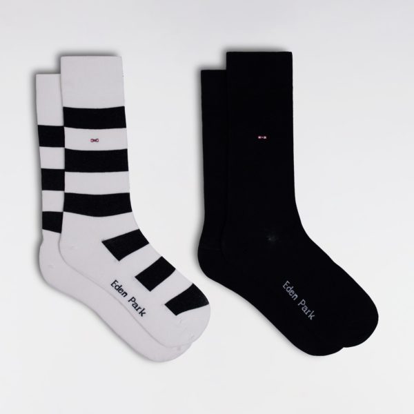 Lot De 2 Paires De Chaussettes En Coton Stretch Mélangé Blanches Et Marine Eden Park