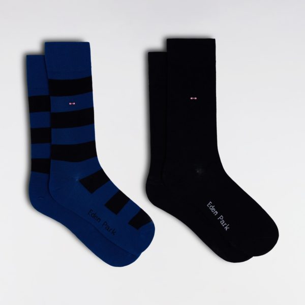 Lot De 2 Paires De Chaussettes En Coton Stretch Mélangé Bleues Et Marine Eden Park