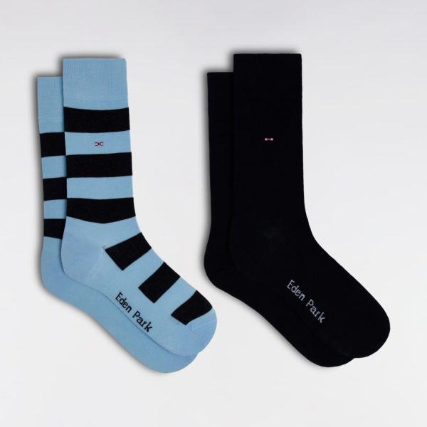 Lot De 2 Paires De Chaussettes En Coton Stretch Mélangé Ciel Et Marine Eden Park