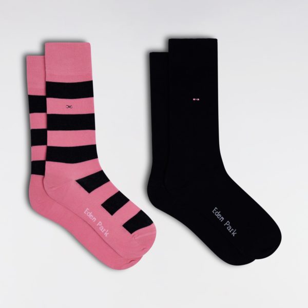 Lot De 2 Paires De Chaussettes En Coton Stretch Mélangé Roses Et Marine Eden Park