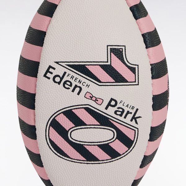 Ballon De Rugby En Caoutchouc Cerclé Rose Et Marine Eden Park