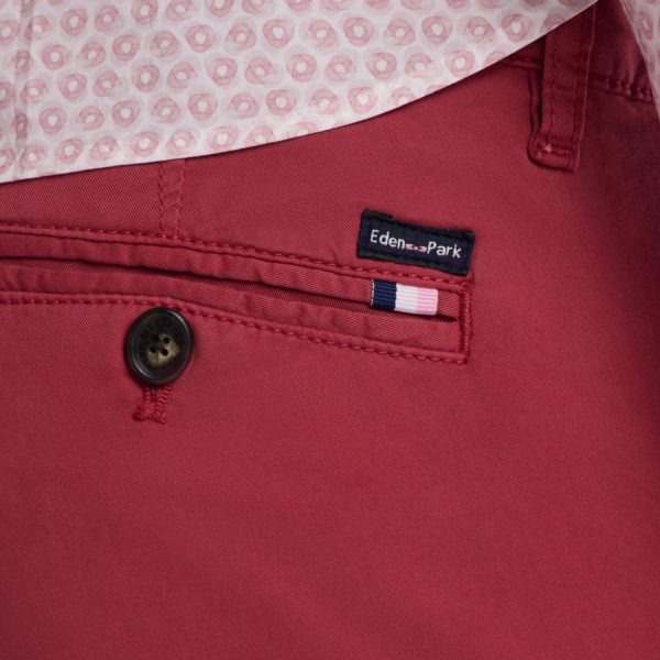 Pantalon Chino Sans Plis En Coton Stretch Rouge Coupe Droite Eden Park