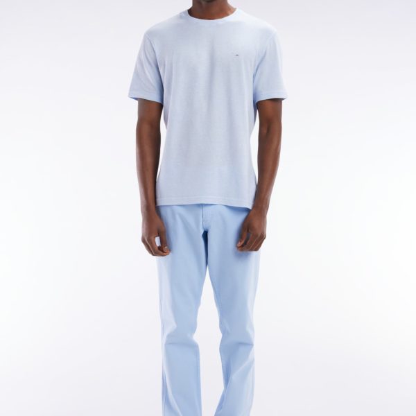 Pantalon Chino Sans Pli En Coton Et Lin Stretch Bleu Ciel Coupe Droite Eden Park
