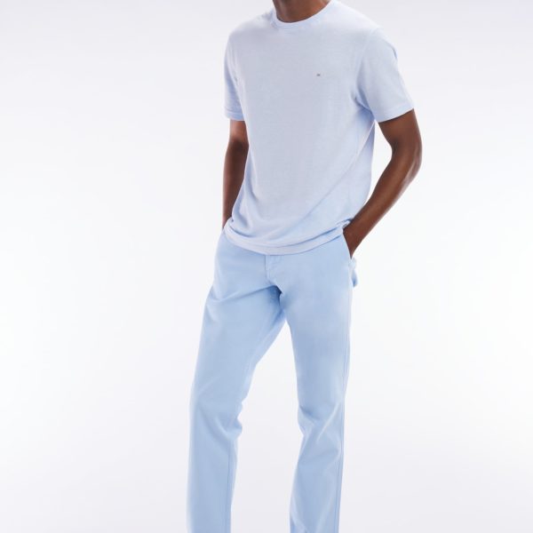 Pantalon Chino Sans Pli En Coton Et Lin Stretch Bleu Ciel Coupe Droite Eden Park
