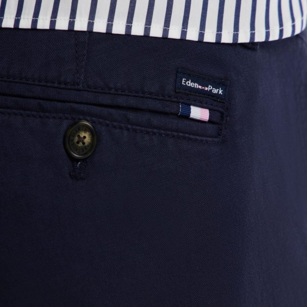 Pantalon Chino Sans Pli En Coton Et Lin Stretch Marine Coupe Droite Eden Park
