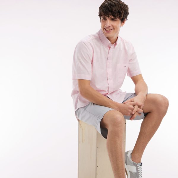 Bermuda Chino En Coton Stretch Gris Coupe Droite Eden Park