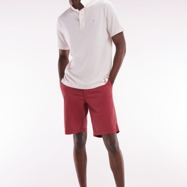 Bermuda Chino En Coton Stretch Rouge Coupe Droite Eden Park