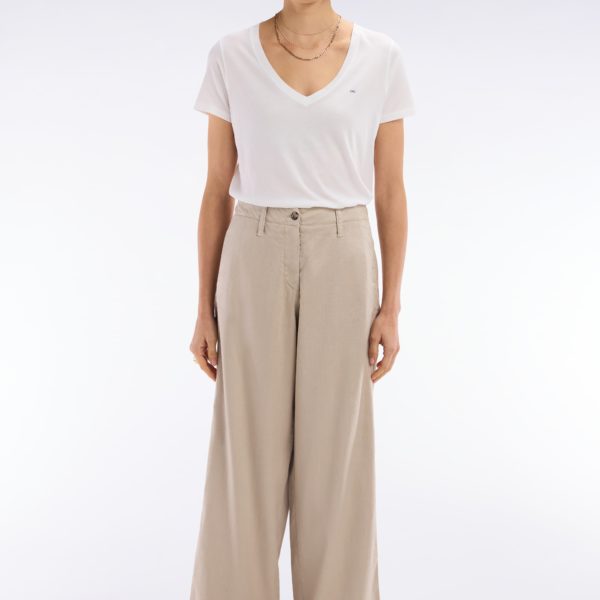 Pantalon En Lin Et Coton Stretch Beige Coupe Décontractée Eden Park