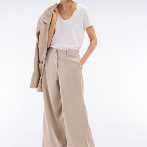 Pantalon En Lin Et Coton Stretch Beige Coupe Décontractée Eden Park