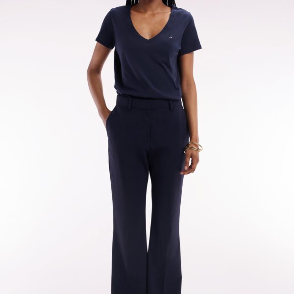 Pantalon En Laine Vierge Marine Coupe Droite Eden Park