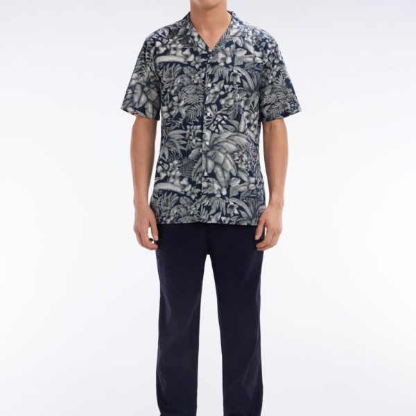 Pantalon Fluide À Taille Élastique En Lin Et Coton Stretch Marine Eden Park