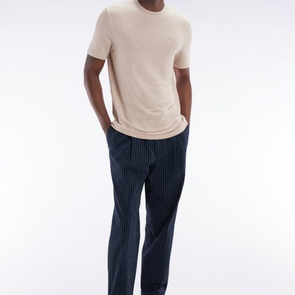 Pantalon Seersucker En Coton Stretch Marine À Rayure Tennis Eden Park