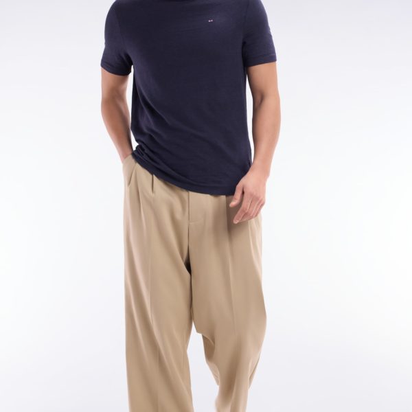 Pantalon À Plis Jambes Larges En Lyocell Et Coton Stretch Beige Eden Park