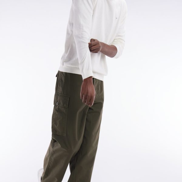 Pantalon Cargo En Coton Kaki Coupe Droite Eden Park