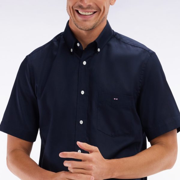 Chemise À Manches Courtes En Coton Marine Coupe Droite Eden Park