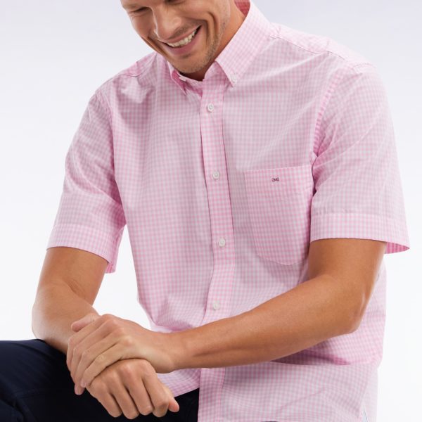 Chemise À Manches Courtes Vichy En Coton Rose Coupe Droite Eden Park