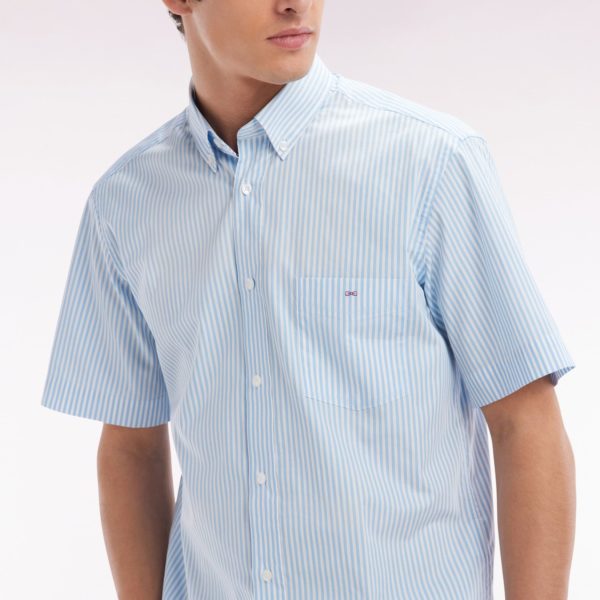 Chemise À Manches Courtes En Coton Rayé Ciel Coupe Droite Eden Park