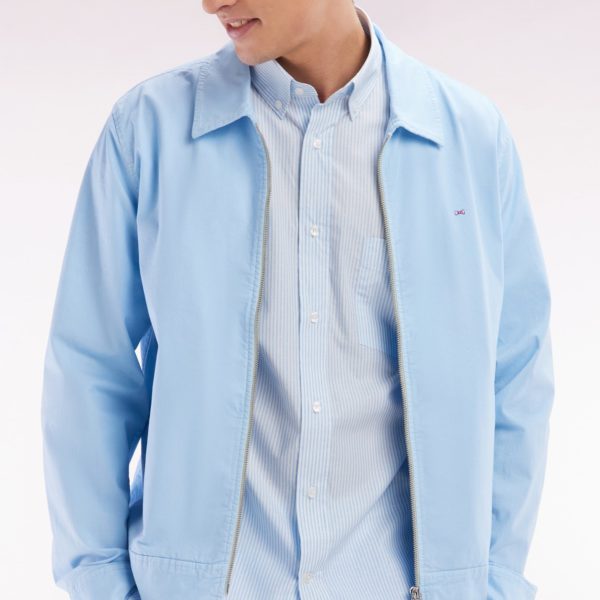 Chemise À Manches Courtes En Coton Tissage Jacquard Rayé Ciel Coupe Droite Eden Park