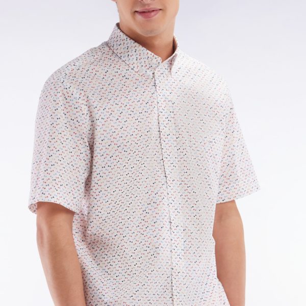 Chemise À Manches Courtes En Popeline De Coton Écrue Imprimé Nœud Papillon Multicolore Coupe Droite Eden Park