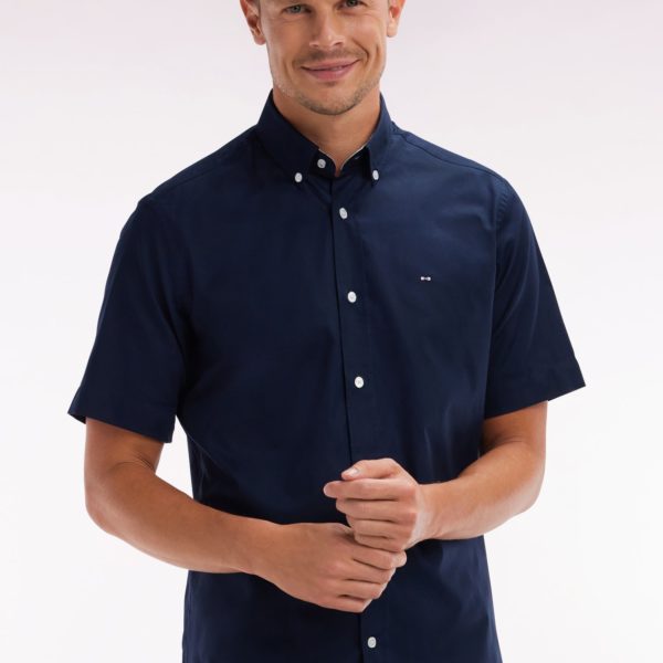 Chemise À Manches Courtes En Popeline De Coton Marine Broderie Dos Cerclée Ciel Eden Park