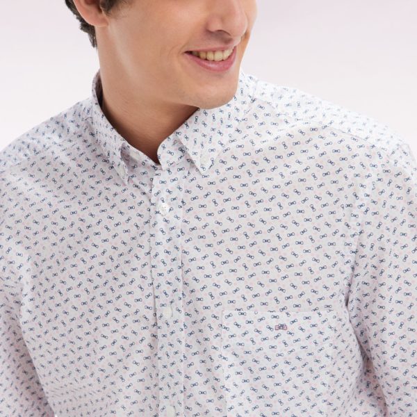Chemise À Manches Courtes En Popeline De Coton Écrue Micromotif Nœud Papillon Coupe Droite Eden Park