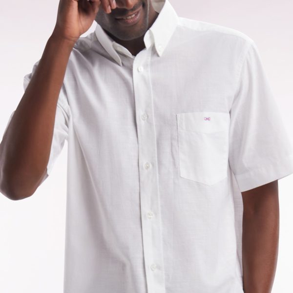 Chemise À Manches Courtes En Coton Texturé Blanc Coupe Droite Eden Park