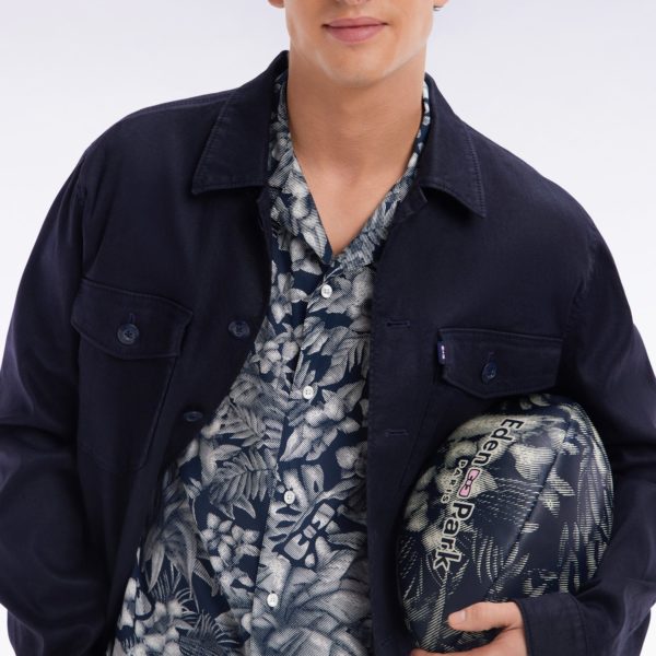 Chemise À Manches Courtes En Coton Marine Imprimé Jungle Coupe Ajustée Eden Park