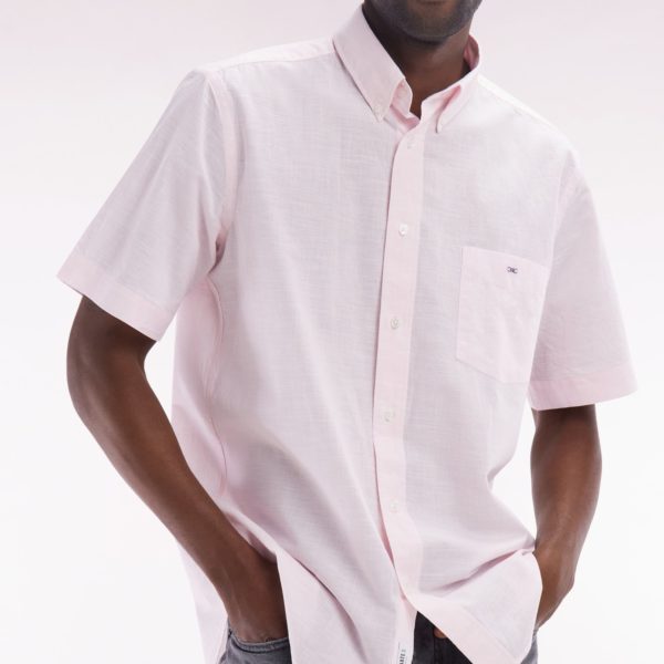 Chemise À Manches Courtes En Coton Rose Coupe Droite Eden Park