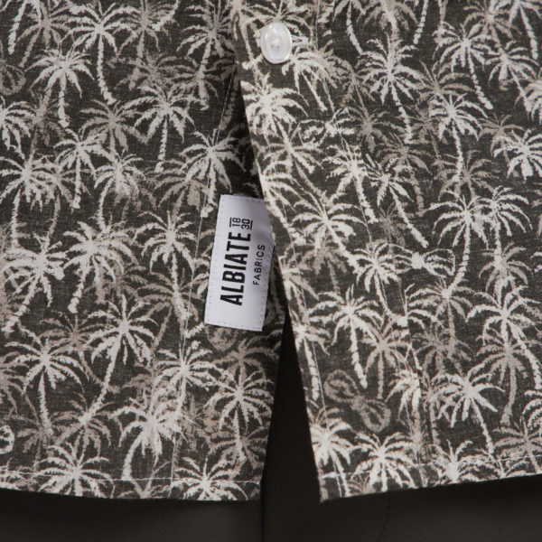 Chemise À Manches Courtes En Coton Kaki À Microimprimé Palmiers Coupe Droite Eden Park