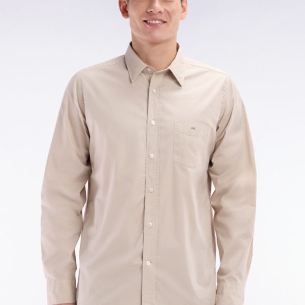 Chemise Unisexe En Coton Et Lyocell Stretch Beige Coupe Droite Eden Park