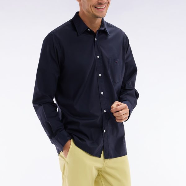 Chemise Unisexe En Coton Et Lyocell Stretch Marine Coupe Droite Eden Park