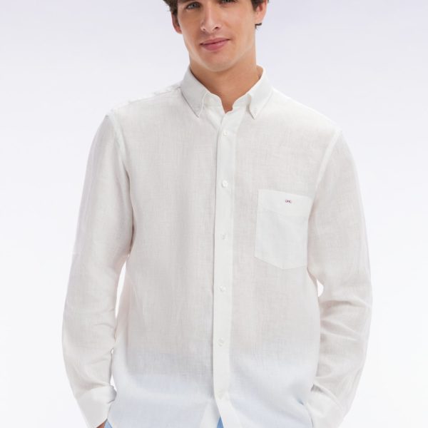 Chemise En Lin Blanc Unie Coupe Droite Eden Park