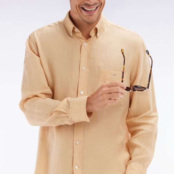 Chemise En Lin Camel Unie Coupe Droite Eden Park